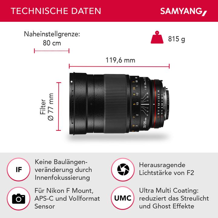 Produktbild Samyang 135mm f/2 ED UMC, Nikon F (Nikon F, Vollformat)