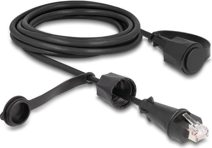 Delock Netzwerkkabel RJ45 Stecker zu RJ45 Stecker Cat.6 STP mit Verschlusskappe Outdoor IP68 staub- und was (STP, CAT6, 3 m)