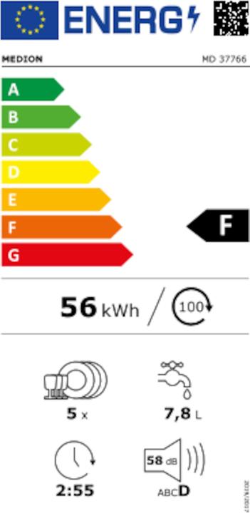 Energy Label Medion Table-top dishwasher MD 37775 White