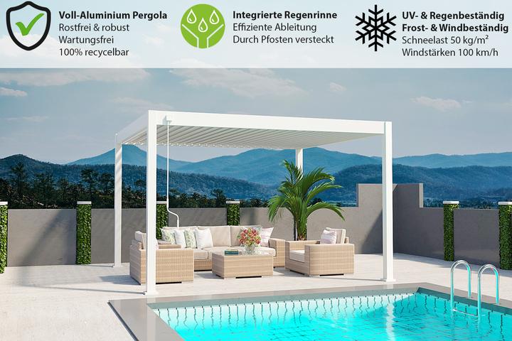 Actual product image Weide Pergola Deluxe Plus with slatted roof 3.6x4m White (400 cm, 360 cm)
