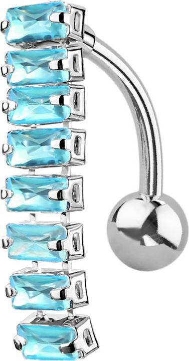 Actual product image Star Piercing Banana silver with pendant bar with rectangular crystals aqua (Surgical steel 316L, Brass)