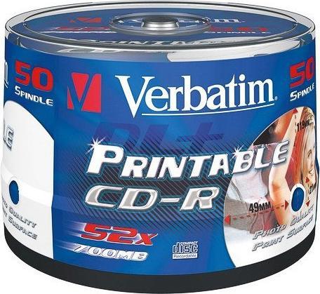 Actual product image Verbatim CD-R, 52x, 700MB, 50 spindle, printable (50 x)