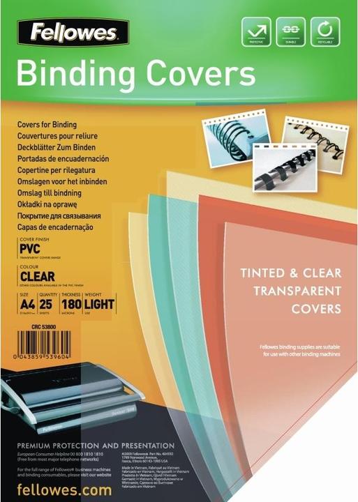 Immagine prodotto Fellowes Fogli di copertura in PVC (A4, 180 micron)