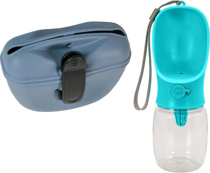 Image du produit Intirilife Kit chien bleu : sac à friandises en silicone & bouteille d'eau (Taille unique)