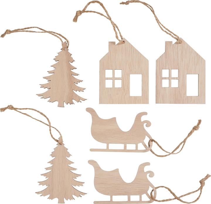 Image du produit VBS Pendentifs en bois "Motifs d'hiver", 6 pièces