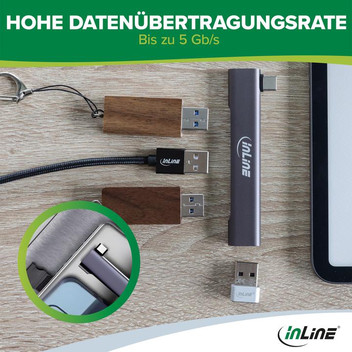 Immagine prodotto InLine Hub USB-C sottile, 4 porte, USB 3.0 + 3x USB 2.0, design sottile (USB-C, 4 Porti)