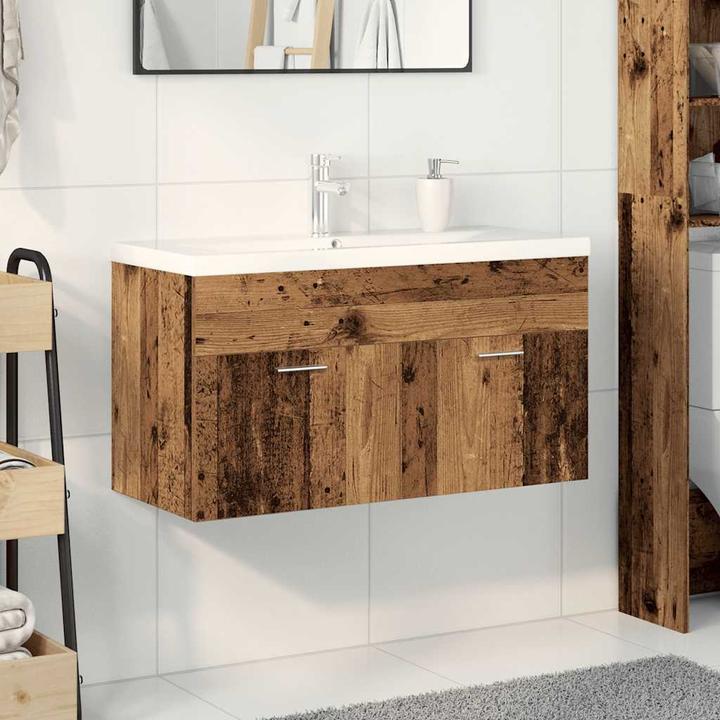 Produktbild VidaXL Waschbeckenunterschrank mit Einbaubecken Altholz-Optik Bad Waschtisch