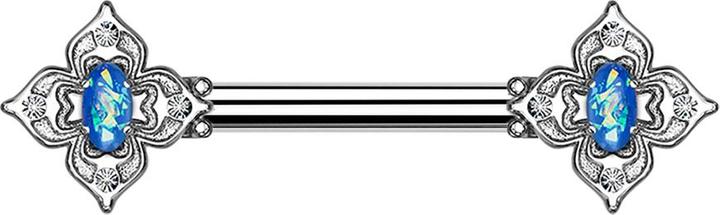 Produktbild Star Piercing Barbell silber Blumenquadrat filigran mit Opal blau (Chirurgenstahl 316L, Messing)