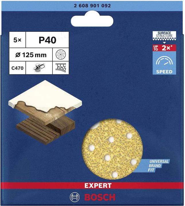 Actual product image Bosch Professional Zubehör Expert C470 Sandpaper multi-hole for random orbital sander, 125 mm, G 40, 5 pcs. (40)