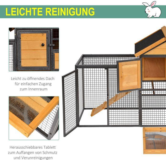Produktbild Swisshandel24 Kaninchenstall erhöhtes Haustier Haus mit Abschliessbare Tür Outdoor Holz-Metall Hellgelb 122 x 63 x
