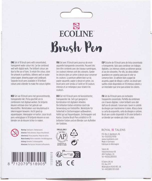 Produktbild Talens Ecoline Brush Pen Set (Mehrfarbig, Rot|Mehrfarbig, 10 x)