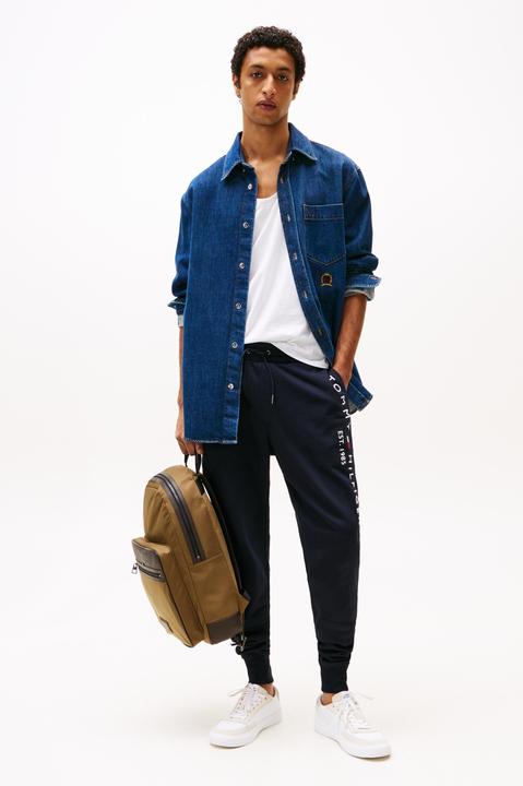Actual product image Tommy Hilfiger Mens Tommy Logo Sweatpants Cotton Sweatpants, Blue (Desert Sky), M (M)