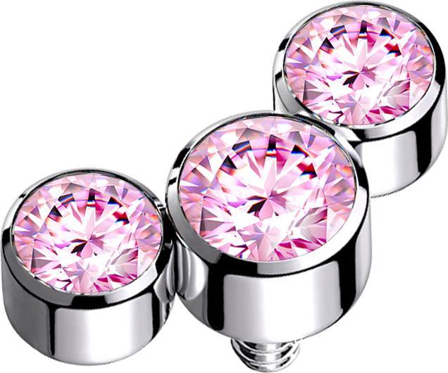 Image du produit Star Piercing Dermal Anchor argenté trois cristaux roses (sans laiton, Acier chirurgical 316L)