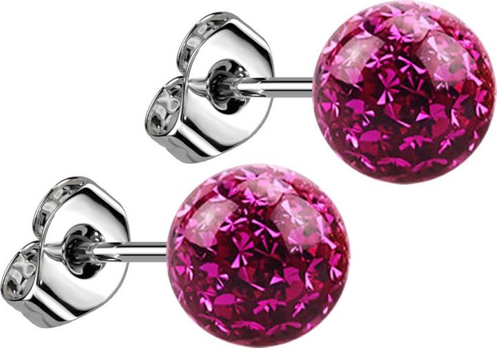Image du produit Star Piercing clou d'oreille argent avec boule de cristal fuchsia époxy de protection (Acier chirurgical 316L)