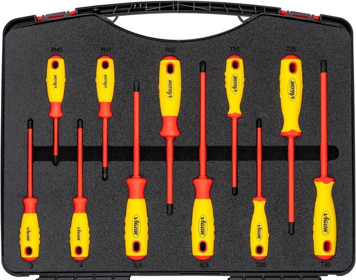 Actual product image Vigor VDE tool set ∙ V5632 ∙ Square, hollow 12.5 mm (1/2 inch) ∙ Outside hexagon profile, Inside he…
