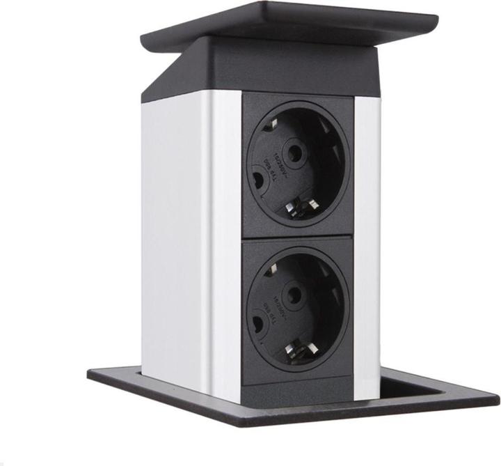 Productafbeelding Evoline Port Push 2-voudige inbouw wandcontactdoos, zwart, zilver/roestvrij staal