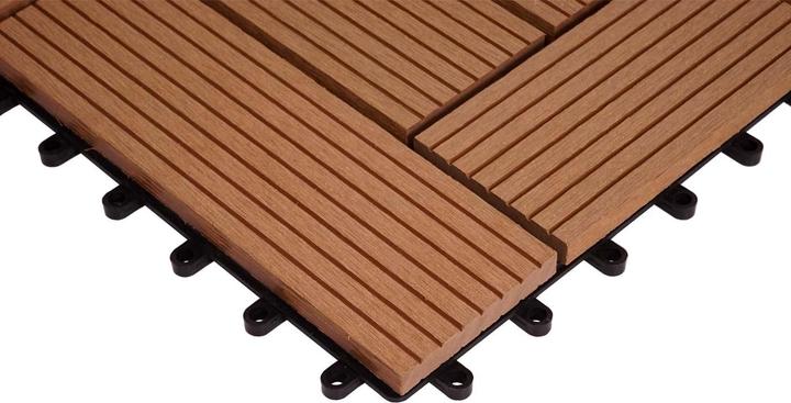 Image du produit Swisshandel24 Carrelage d'angle WPC Rhone + Finition, Terrasse aspect bois, 30x30cm Premium Corner, teck décalé (1 x, 30 x 30 cm)