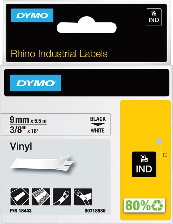 Energie-Label Dymo Rhino Vinylband, 18443, weiss (0.90 cm, Weiss)