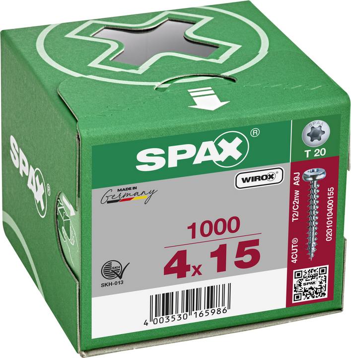 Image du produit Spax Vis pour panneaux d'aggloméré, Torx, panhead, taille 4,0 x 15 mm (1000 Vis par pièce)