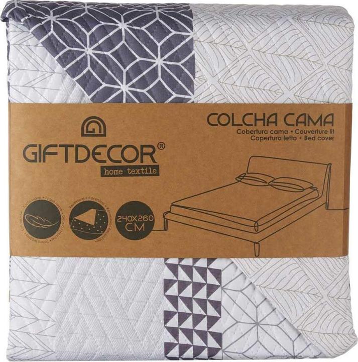 Actual product image Gift Wendbare Tagesdecke 240 x 260 cm sechseckig Blau Weiss Grau (6 Stück) (240 x 260 cm)
