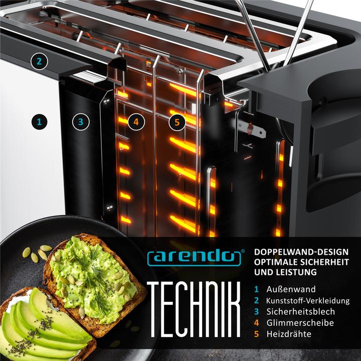 Actual product image Arendo Toaster stainless steel 2 slices short slot, touch panel, bread roll attachment, display with