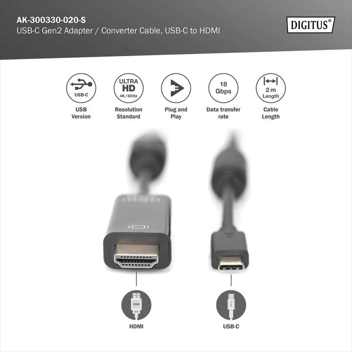 Immagine prodotto Digitus USB Typ C — HDMI (Typ A) (2 m, HDMI)