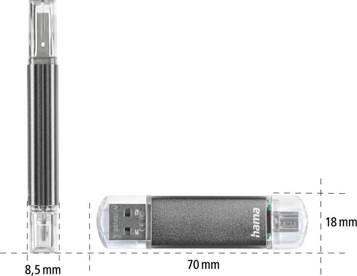 Produktbild Hama Laeta Twin (64 GB, USB-A, Micro USB, USB 2.0)