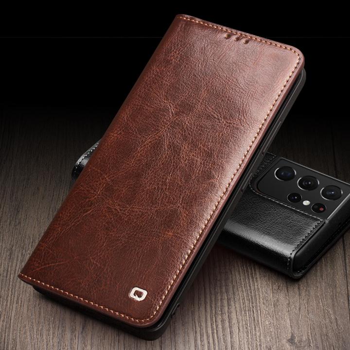 Actual product image QiAlino Fourre Flip cuir véritable (Samsung Galaxy S22 Ultra)