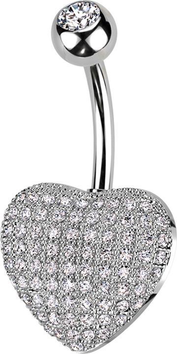 Produktbild Star Piercing Banane silber mit Kugel Kristall silber und 3D Herz Kristalle silber (Messing, Chirurgenstahl 316L)