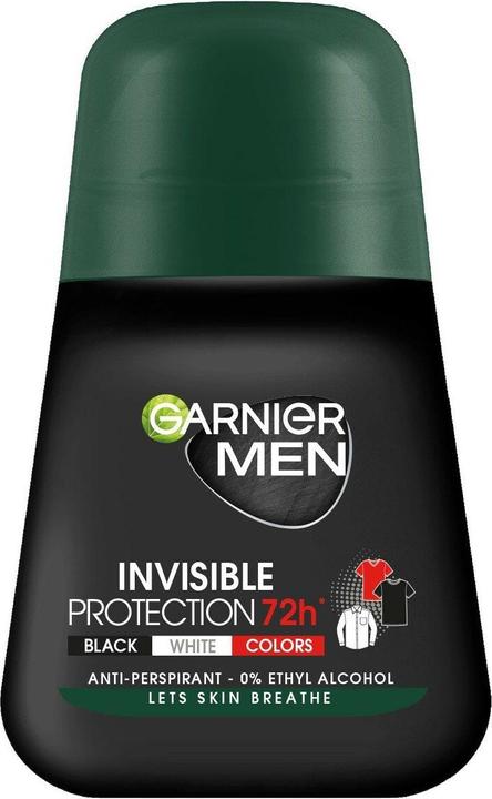 Garnier Men Roll-on Deodorant Invisible Protection 72h - Black, White, Colours 50ml (Roll-on, 50 ml)