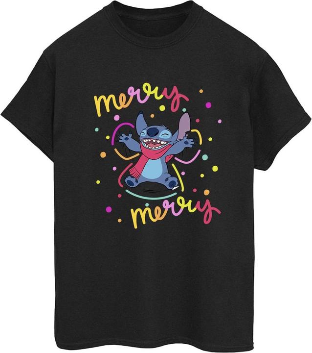 Actual product image Disney Womens/Ladies Lilo & Stitch Merry Rainbow Cotton Boyfriend T-Shirt (4XL)