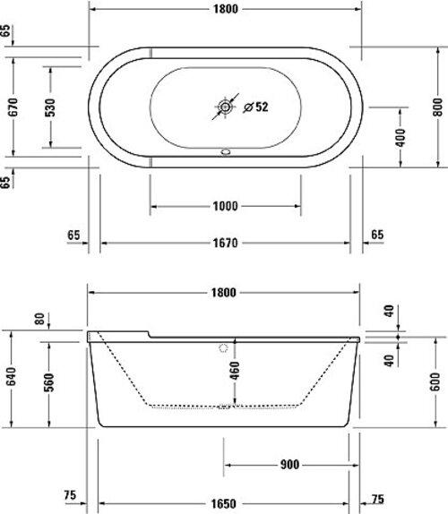 Produktbild Duravit Oval-Badewanne STARCK 180x80 freistehend 2 Rückenschrägen weiss (170 l, 180 cm, 80 cm)