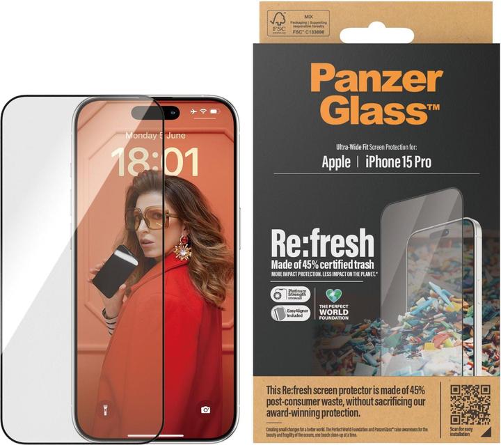 Actual product image PanzerGlass Re:fresh (1 Piece, Apple iPhone 15 Pro)