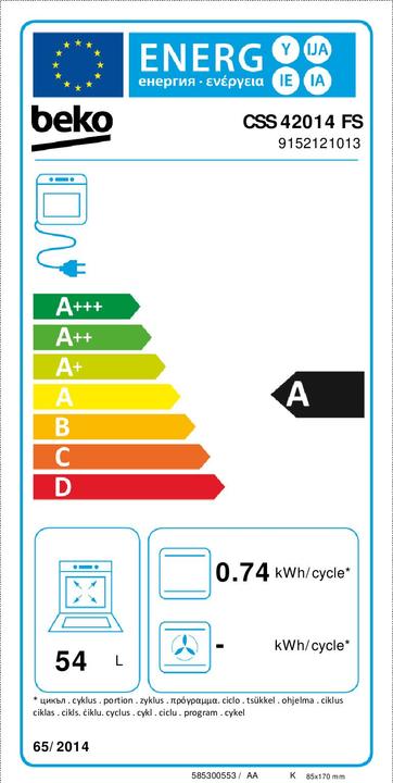 Energy Label Beko CSS42014FS gas cooker Black, Silver A