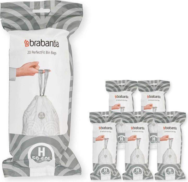 Actual product image Brabantia PerfectFit Vuilniszakken - 50/60 l - Code H - 6 rolls x 20 stuks (120 x, 60 l)