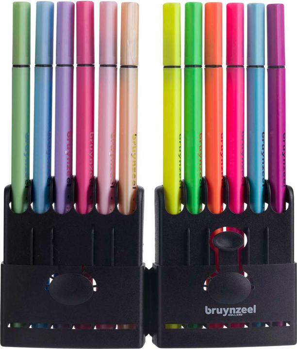 Bruynzeel Fineliner Set Neon & Pastell, 12 Farben (Mehrfarbig, 12 x)