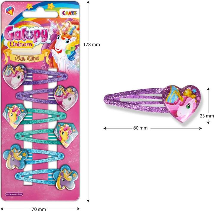 Actual product image Craze Galupy unicorn barrettes hair clips 6-pack (6 pcs.)