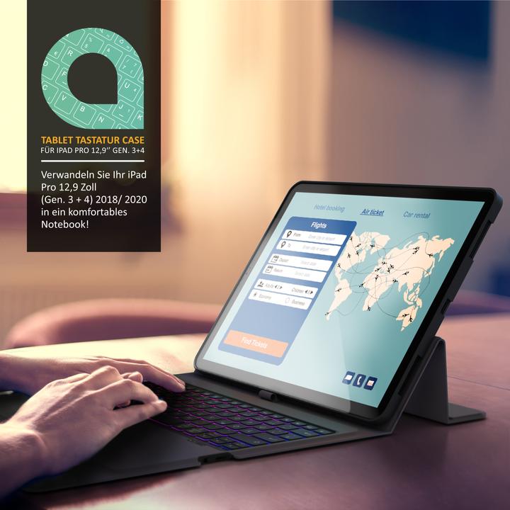 Produktbild Aplic Bluetooth Tablet Tastatur für iPad Pro 12,9 Zoll Gen 3 + 4, 500 mAh Akku, Keyboard mit Case (DE)