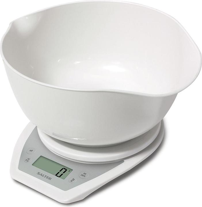 Salter 1024 WHDR14 Digital Kitchen Scales with Dual Pour Mixing Bowl white