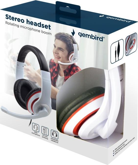 Actual product image Gembird MHS-03-WTRDBK Headphones & Headset Headband 3.5mm Connector Black (Cable)