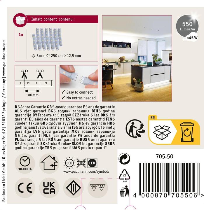 Produktbild Paulmann MaxLED 500 Stripe (Warmweiss, Neutralweiss, Tageslicht, 250 cm, Indoor)