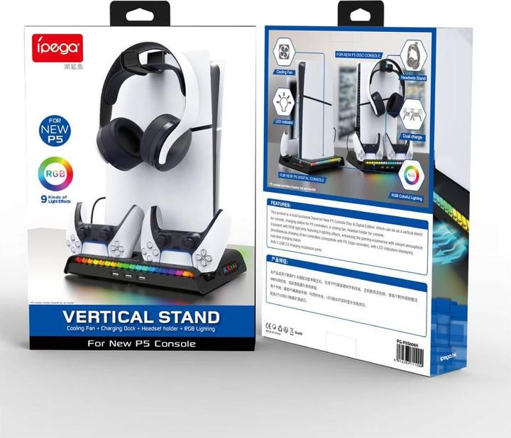 Produktbild - iPega P5S006 Multifunctional Charging RGB Stand with Cooling for PS5 Slim Black (PS5)