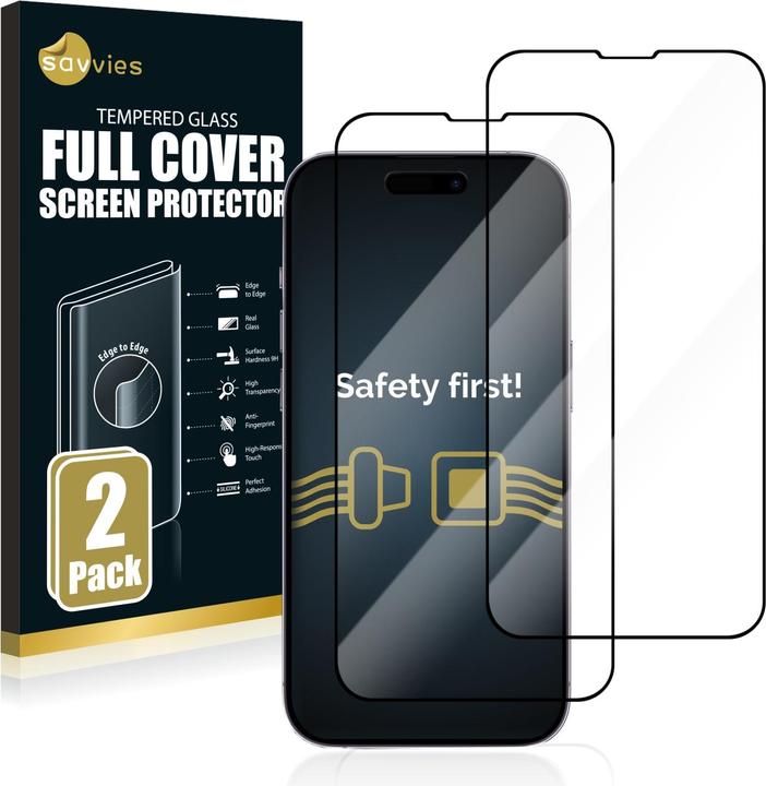 Actual product image Savvies Full-screen armoured glass screen protector (2 Piece, Apple iPhone 14 Pro)