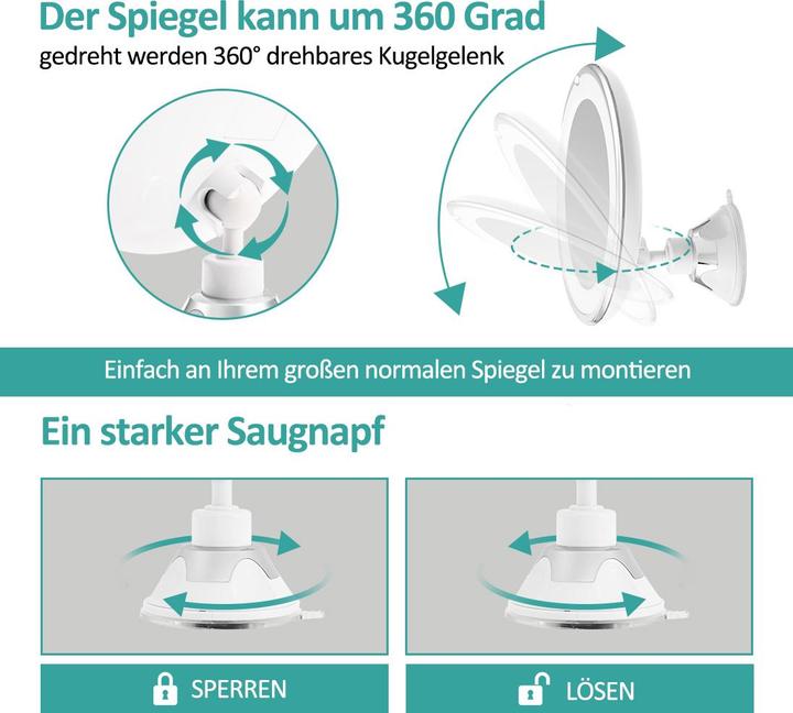 Produktbild Emke Kosmetikspiegel Mit Beleuchtung 5x VergrössErung, Starker Saugnapf, Blendfreier Led Licht, 175mm