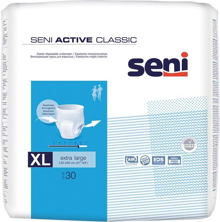 Seni Active Classic Einweghosen atmungsaktiv Hüftumfang 120-160cm 5.5 Tropfen (30 x, Large plus)