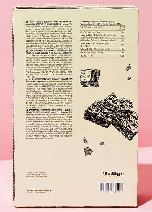 Image du produit KoRo Barre protéinée végétalienne au goût de brownie, enrobée de chocolat. Avec édulcorants. (1 pcs, 825 g)