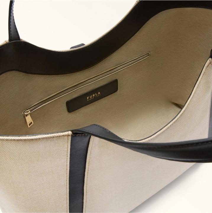 Actual product image Furla shopping goccia xl hobo in canvas and leather color natural/black