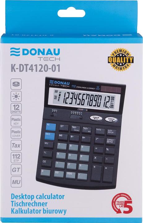 Donau Calcolatrice da ufficio TECH, 12 cifre, display, dimensioni 185x140x37 mm, nero