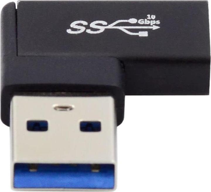 Actual product image PowerGuard USB-A to USB-C 90 degree angle left adapter (male/female) (USB 3.1)