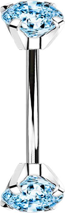 Star Piercing Micro Banane silber Innengewinde mit zwei Kristalle aqua gefasst (Chirurgenstahl 316L)